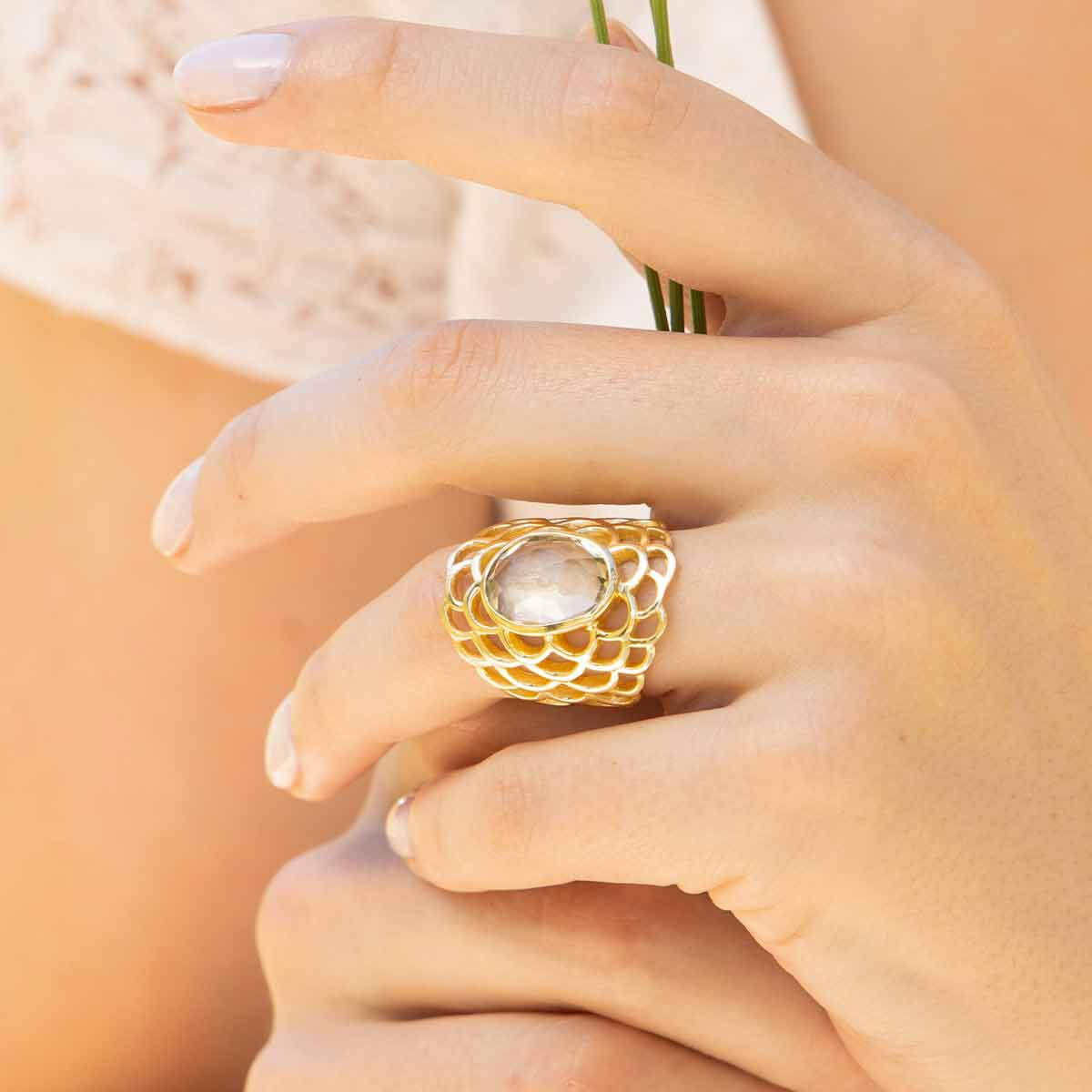 Bague "Exalta" Améthyste verte Laiton doré