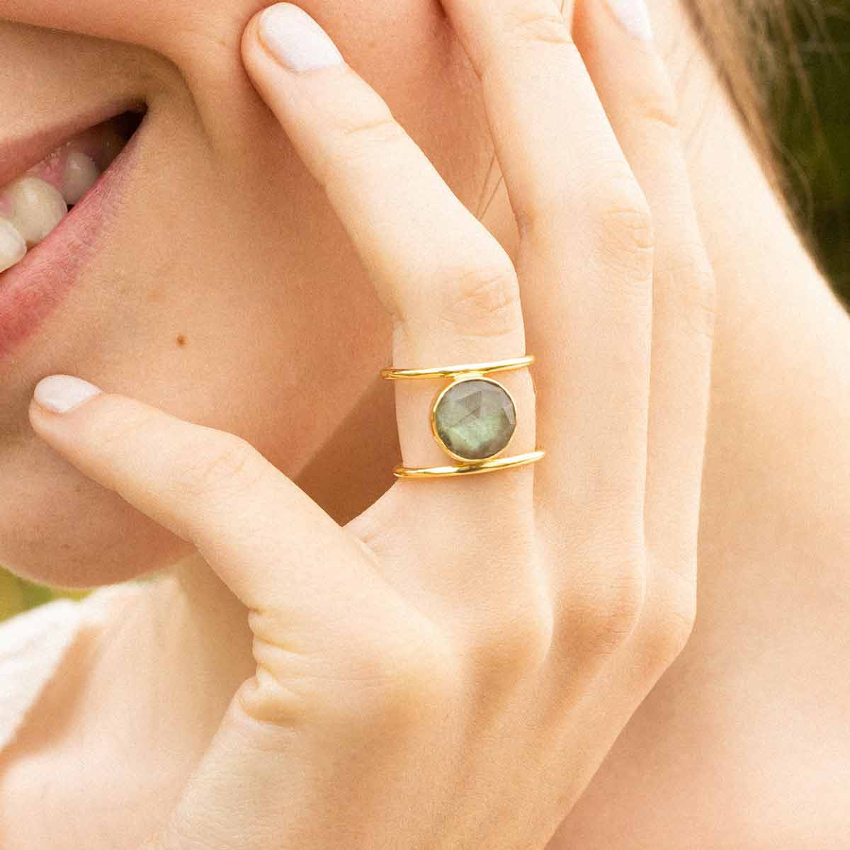 Bague "Eclipse" Labradorite Laiton doré