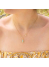 Collier laiton doré monté d'une amazonite, quartz verte " Inés "