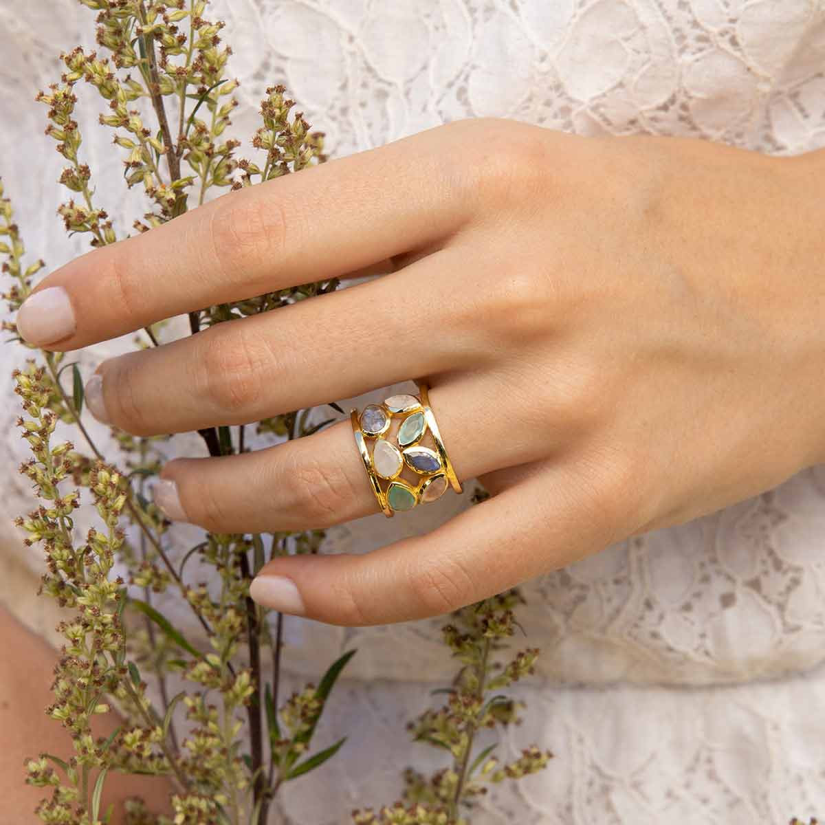 Bague doré et multipierres Bague Debora Quartz rose Laiton doré "Eclipser"