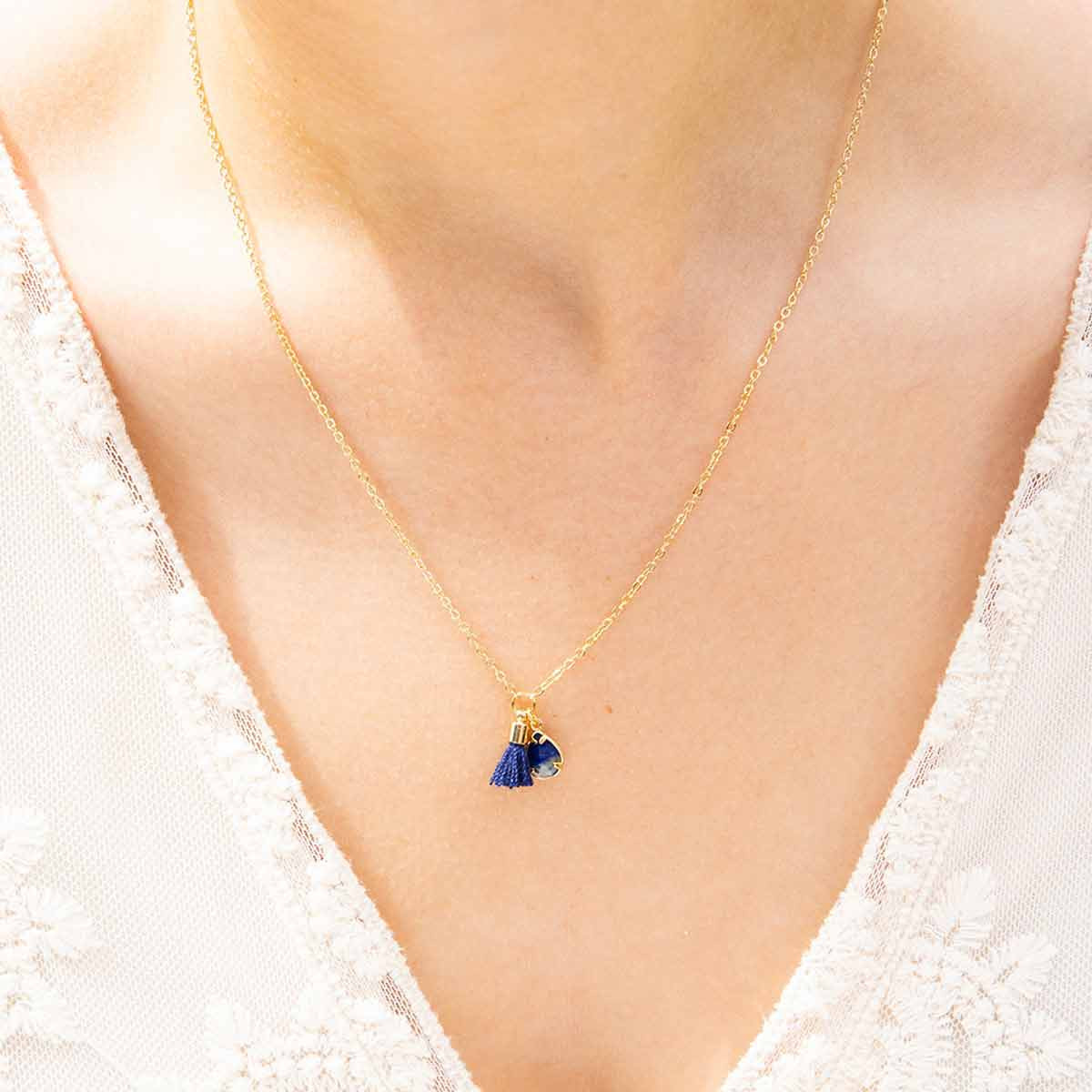 Collier doré et lapis Collier "Nyctea" Lapis Lazuli bleu Laiton doré