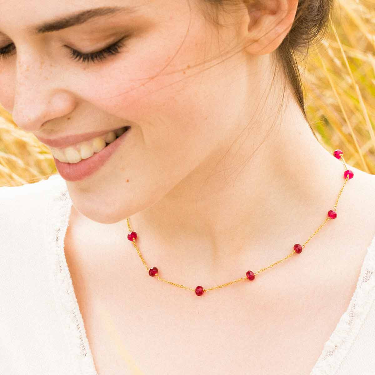 Collier doré et jade Collier "Millenium" Jade rouge Laiton doré