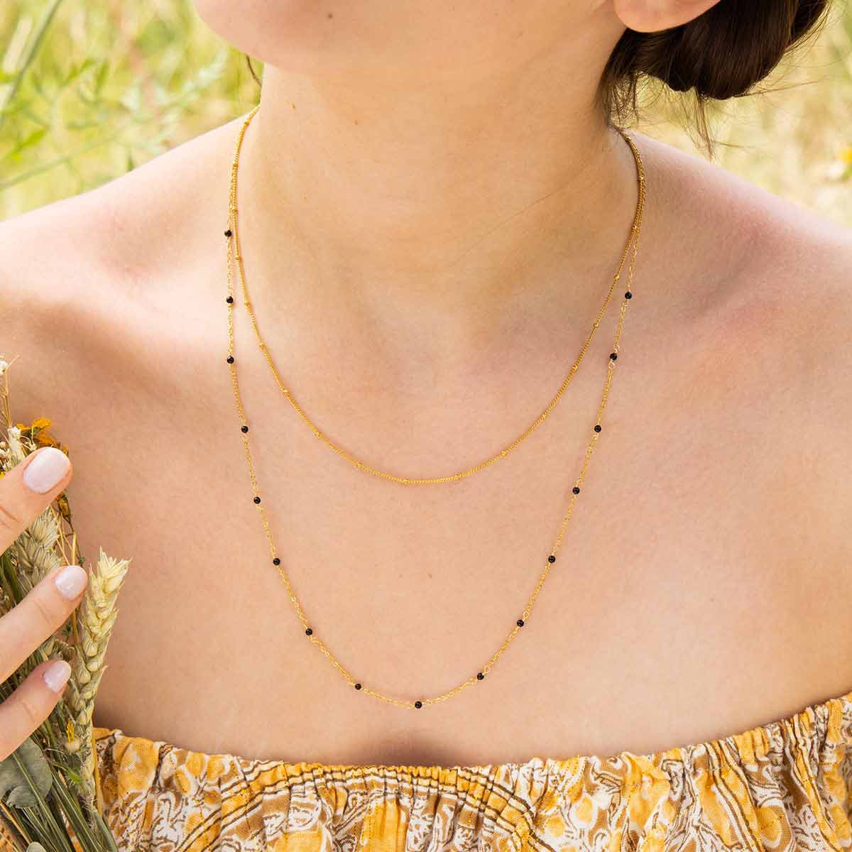 Collier doré et agate Collier "Luna" Agate noire Laiton doré