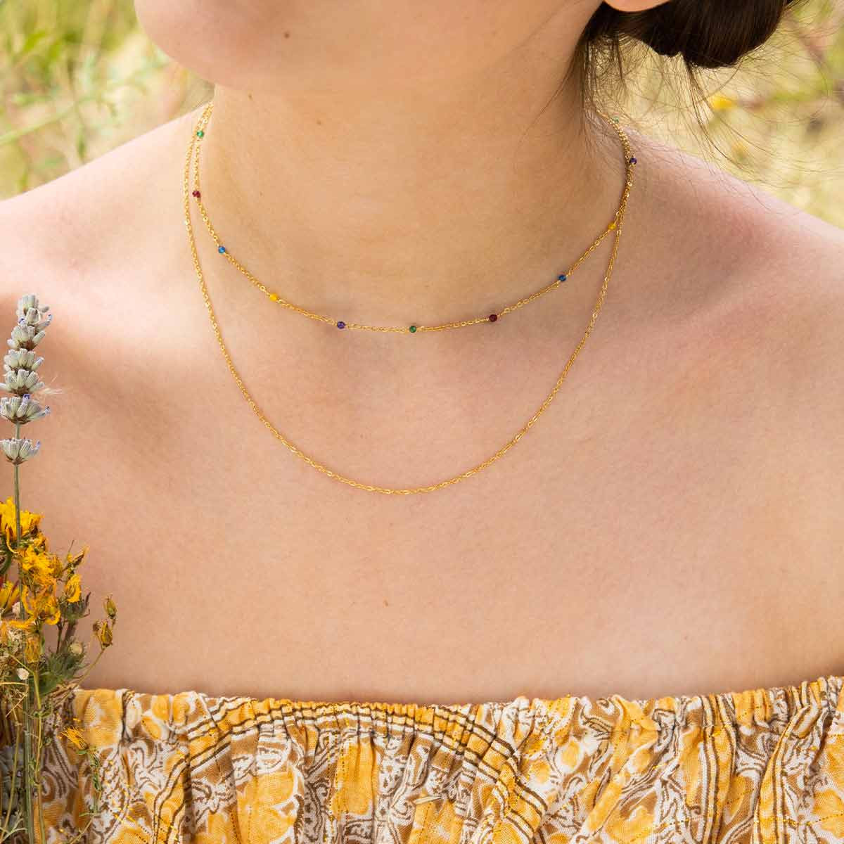 Collier doré orné d'agate Collier "Méridia" Agate mix Laiton doré