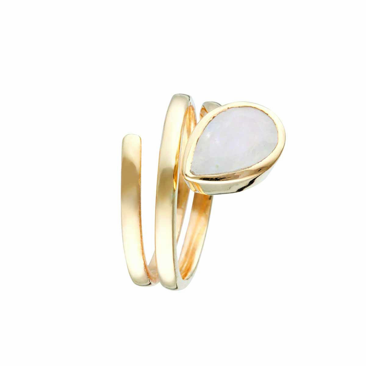 Bague "Floriae" Pierre de lune blanche Laiton doré