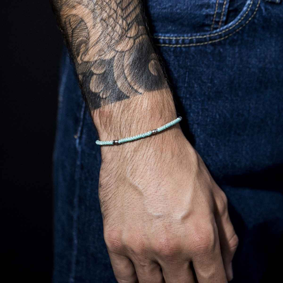 Bracelet Homme ajustable acier et corde vert d'eau "AZUL WAX"