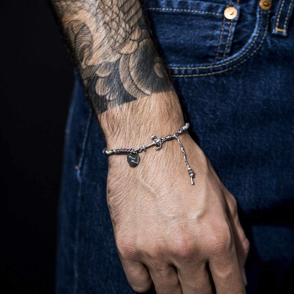 Bracelet Homme ajustable acier et corde multicolore "BROWN WAX" Bracelet Homme en corde cirée "Zayden"