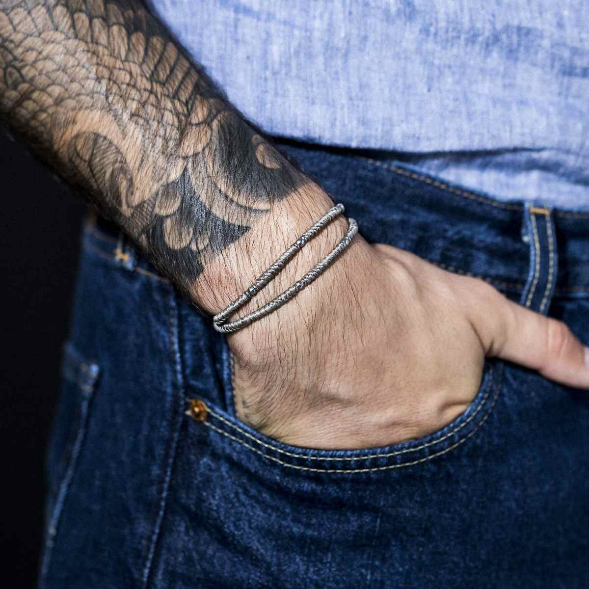 Bracelet Homme acier double tour gris "ALLOY BUTTON" Bracelet Homme double cordon "Terran" Taille S