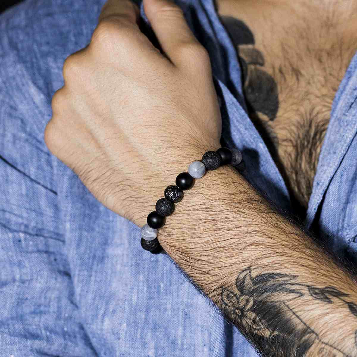 Bracelet Homme élastiqué pierres multicolores "CENDRE"