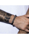 Bracelet Homme élastiqué acier et pierres de lave noir  "DARK SHADOWS"