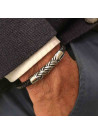 Bracelet Homme acier et cuir noir "ACIER TRESSÉ"