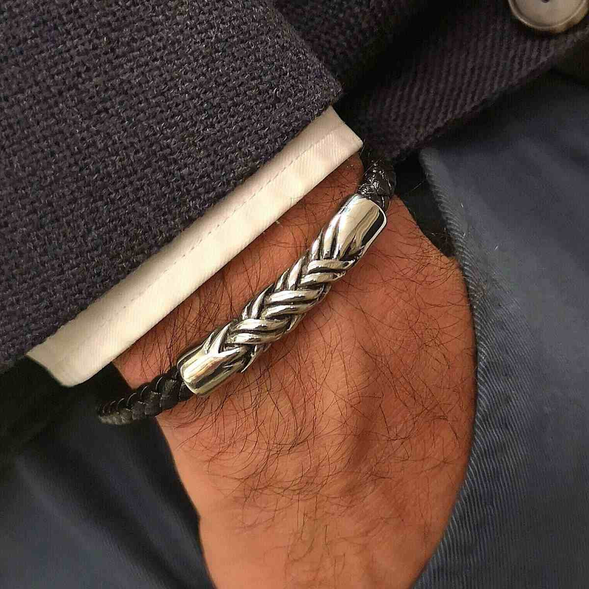 Bracelet Homme en cuir noir "Zire" Taille L