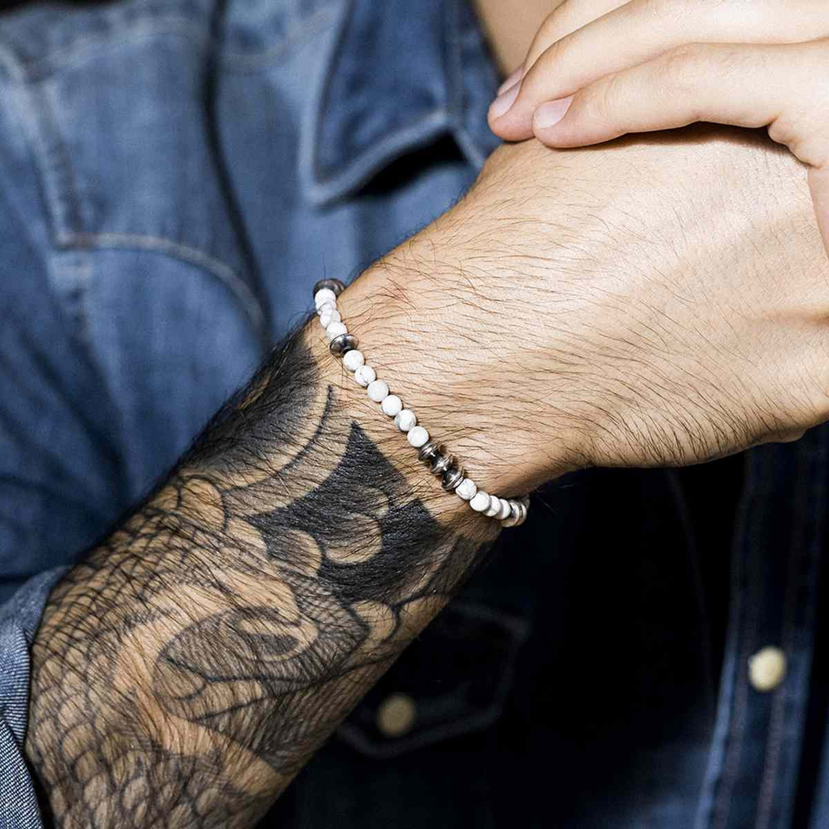 Bracelet Homme "JAKUB" avec perles d'Howlite et Argent 925