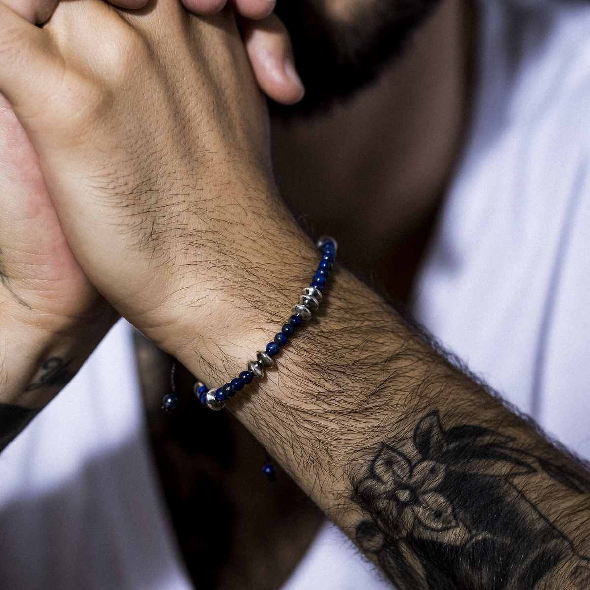 Bracelet Homme "TIAGO" avec perles de Lapis et Argent 925 Bracelet Homme "TIAGO" avec perles de Lapis et Argent 925