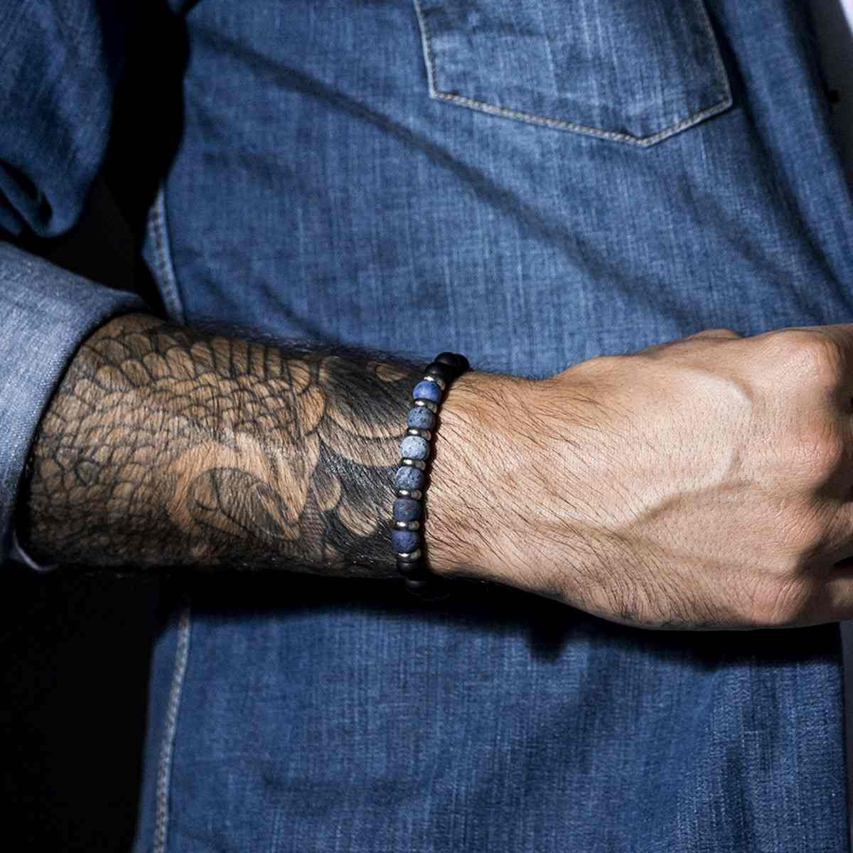 Bracelet Homme perles de pierre et acier Bracelet Homme perles de pierre et acier