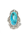 Bague argent massif turquoise ovale à motif filigrane