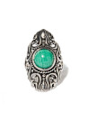 Bague argent massif  pierre centrale de malachite de forme ovale