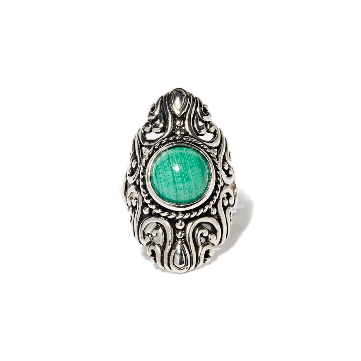 Bague argent massif pierre centrale de malachite de forme ovale Bague "Belladona" Malachite 3,60ct et Argent Massif 925/1000