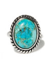 Bague argent massif pierre centrale de turquoise de forme ovale et torsade