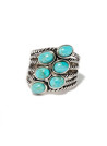 Bague argent massif multi-rangs torsadés éclats de turquoise en forme de pétale