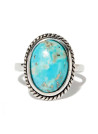 Bague argent massif pierre centrale de turquoise de forme ovale