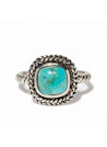 Bague argent massif turquoise de forme carrée avec motifs torsades