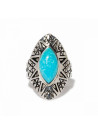 Bague argent massif pierre centrale de turquoise de forme goutte d'eau