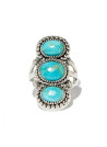 Bague argent massif turquoise de forme ovale avec détails ciselés en relief