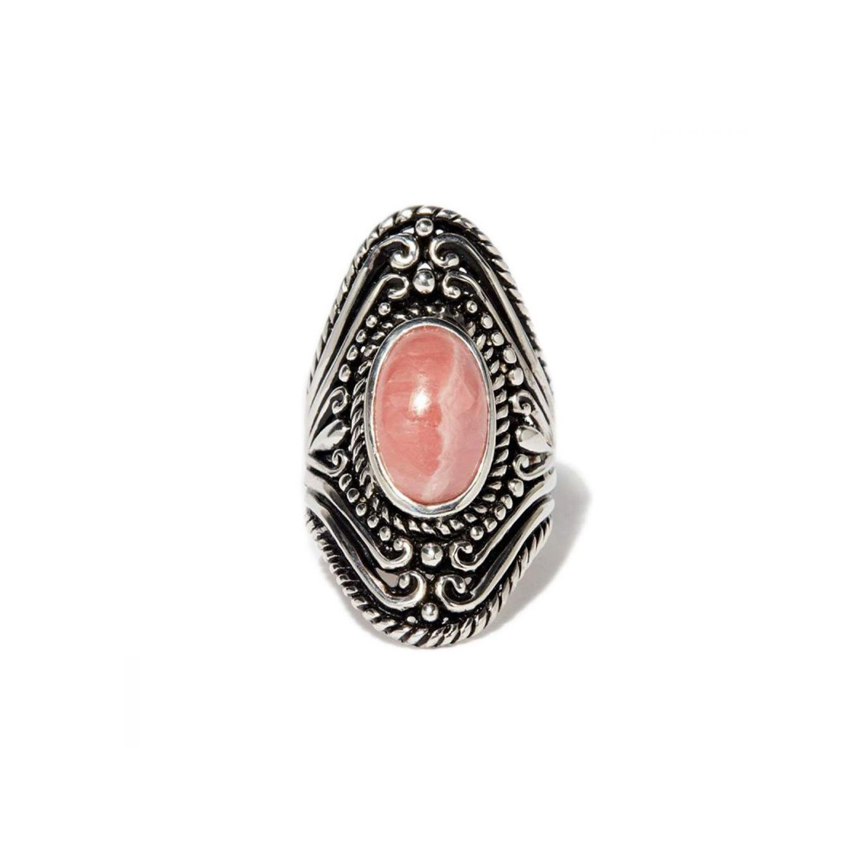 Bague argent massif rhodochrosite rose de forme ovale Bague "Salvia" Rhodochrosite 4,50ct et Argent Massif 925/1000
