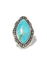 Bague argent massif turquoise en goutte d'eau avec détails ciselés