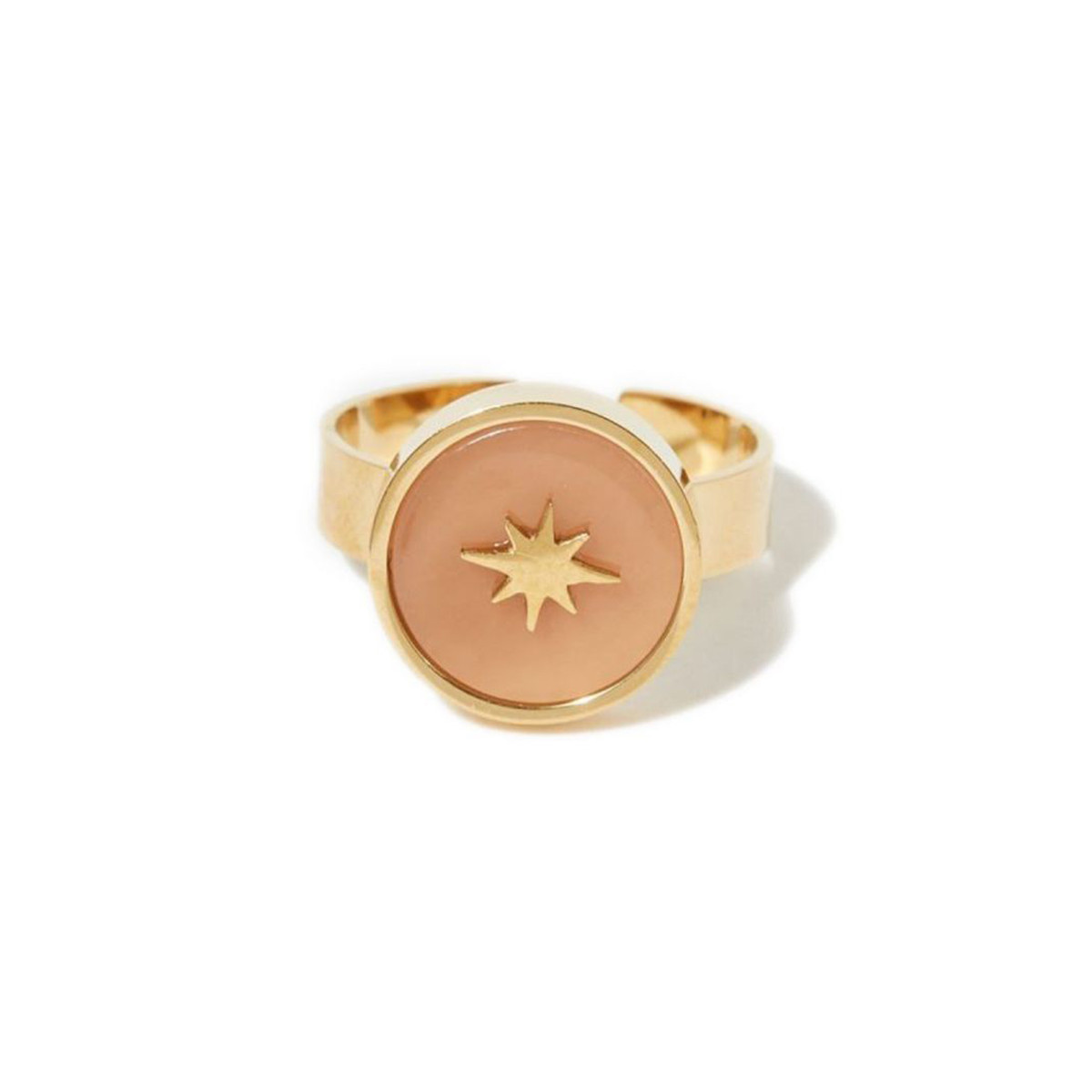 Bague ajustable acier doré à l’or fin et resine Bague ajustable dorée "Raimanu" résine verte