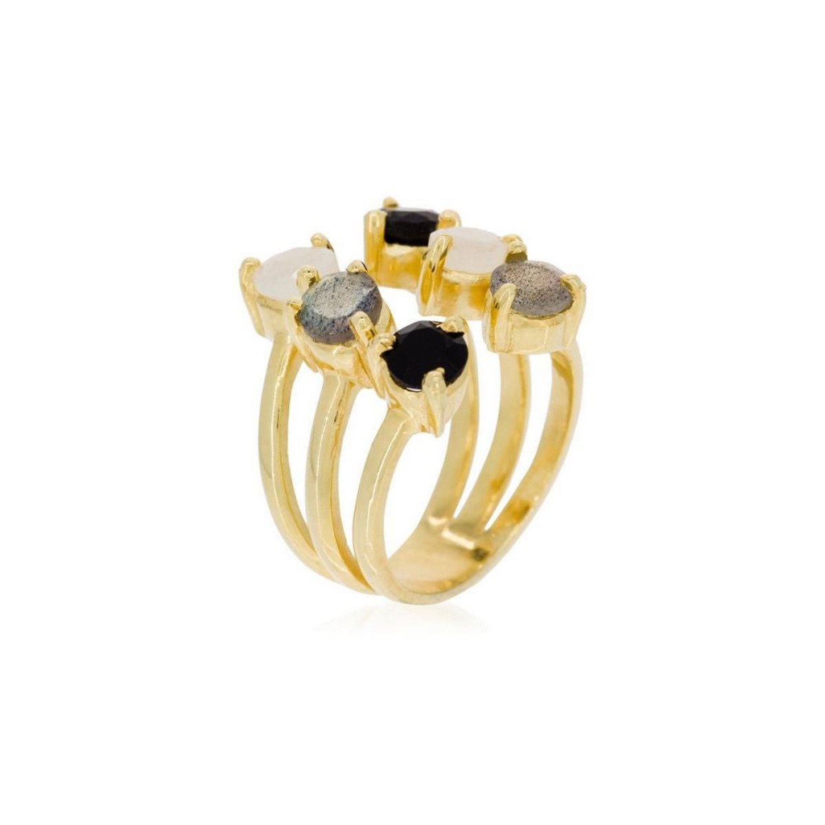Bague Ajustable "Flocon" Labradorite Laiton doré