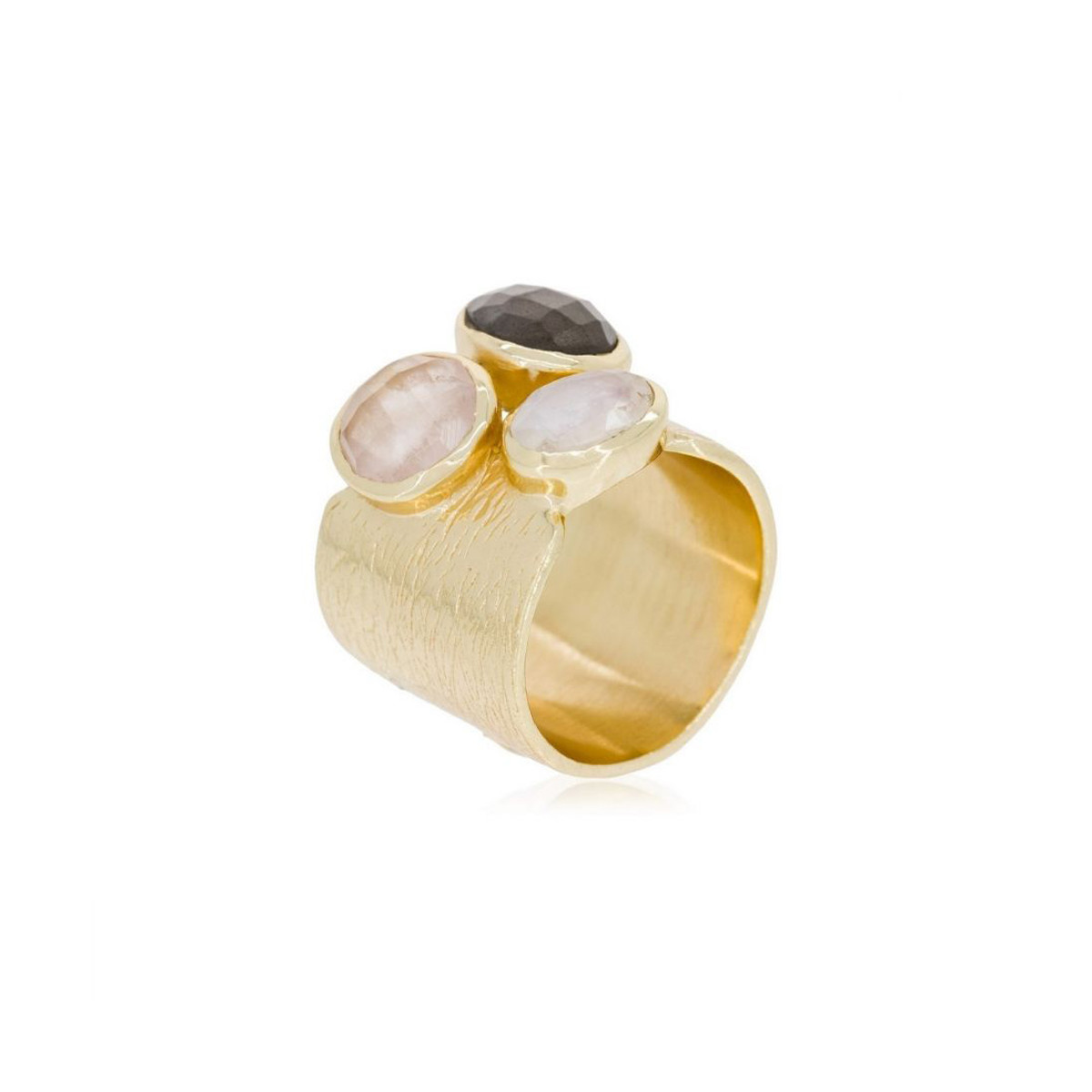 Bague doré et multipierres Bague Labradorite et Quartz rose Laiton doré "Exalti"