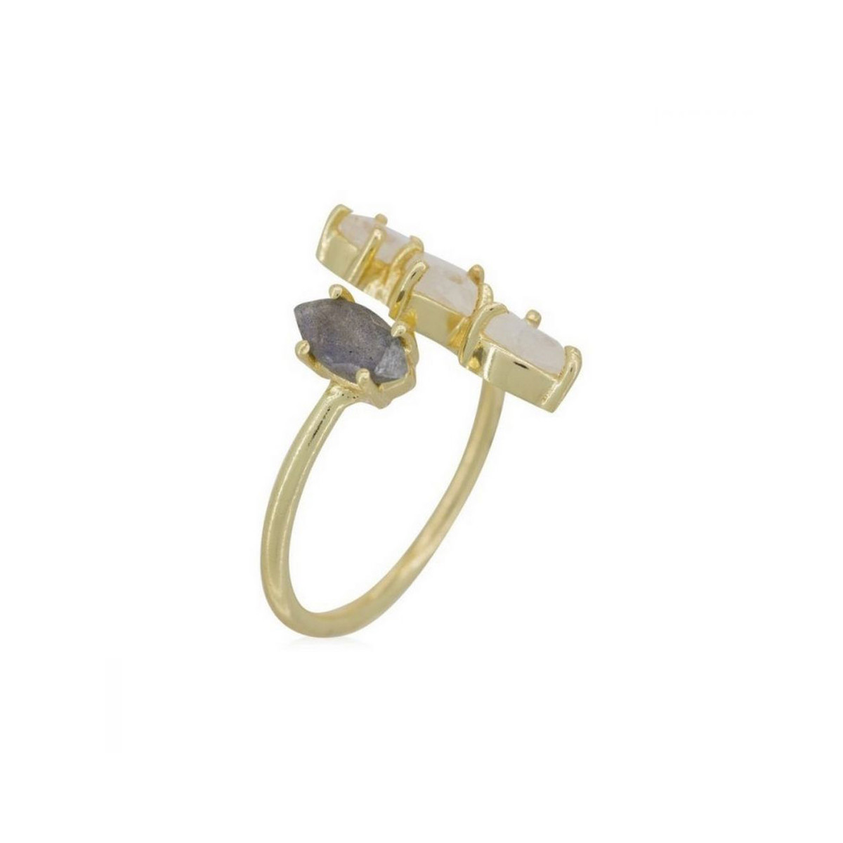 Bague ajustable doré, pierre de lune et labradorite Bague ajustable "Eclipseion" Pierre de lune et Labradorite Laiton doré