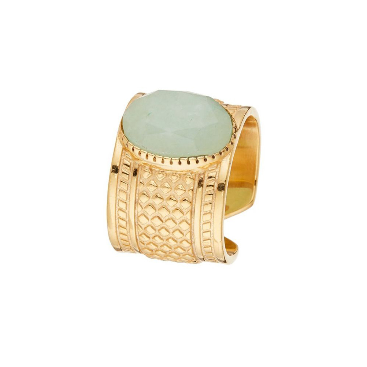 Bague ajustable Aventurine verte Laiton doré "Crépuscule"