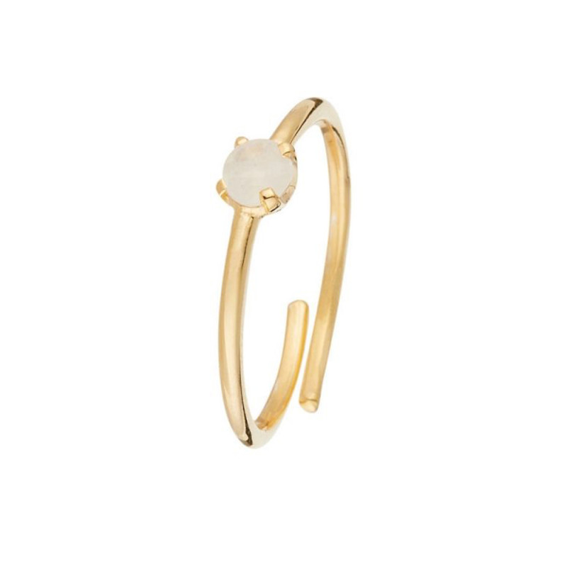 Bague ajustable dorée  Petite boule  Pierre de lune