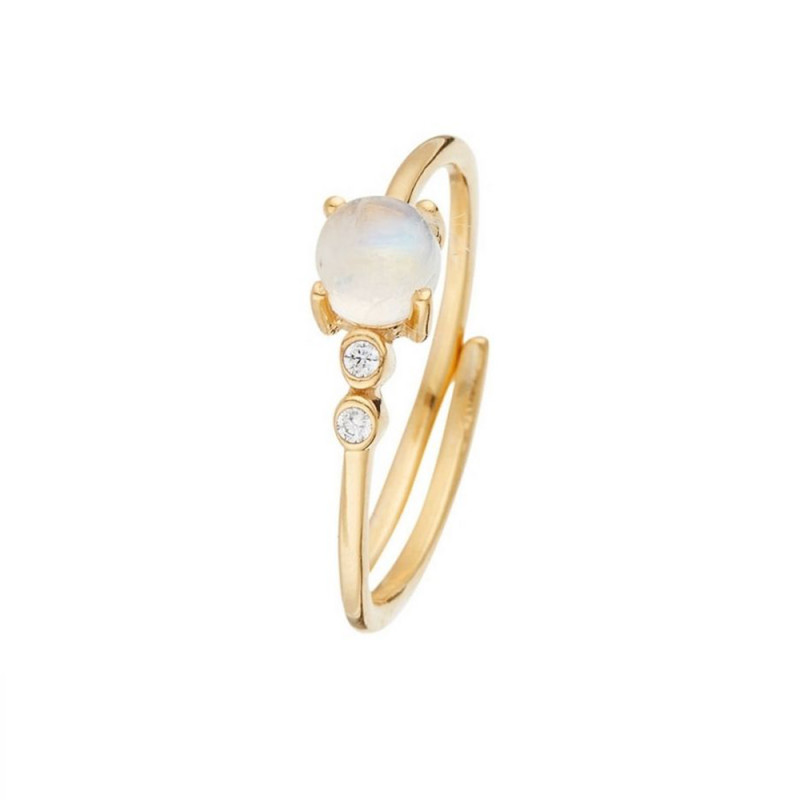 Bague ajustable dorée  Pierre de lune blanche 