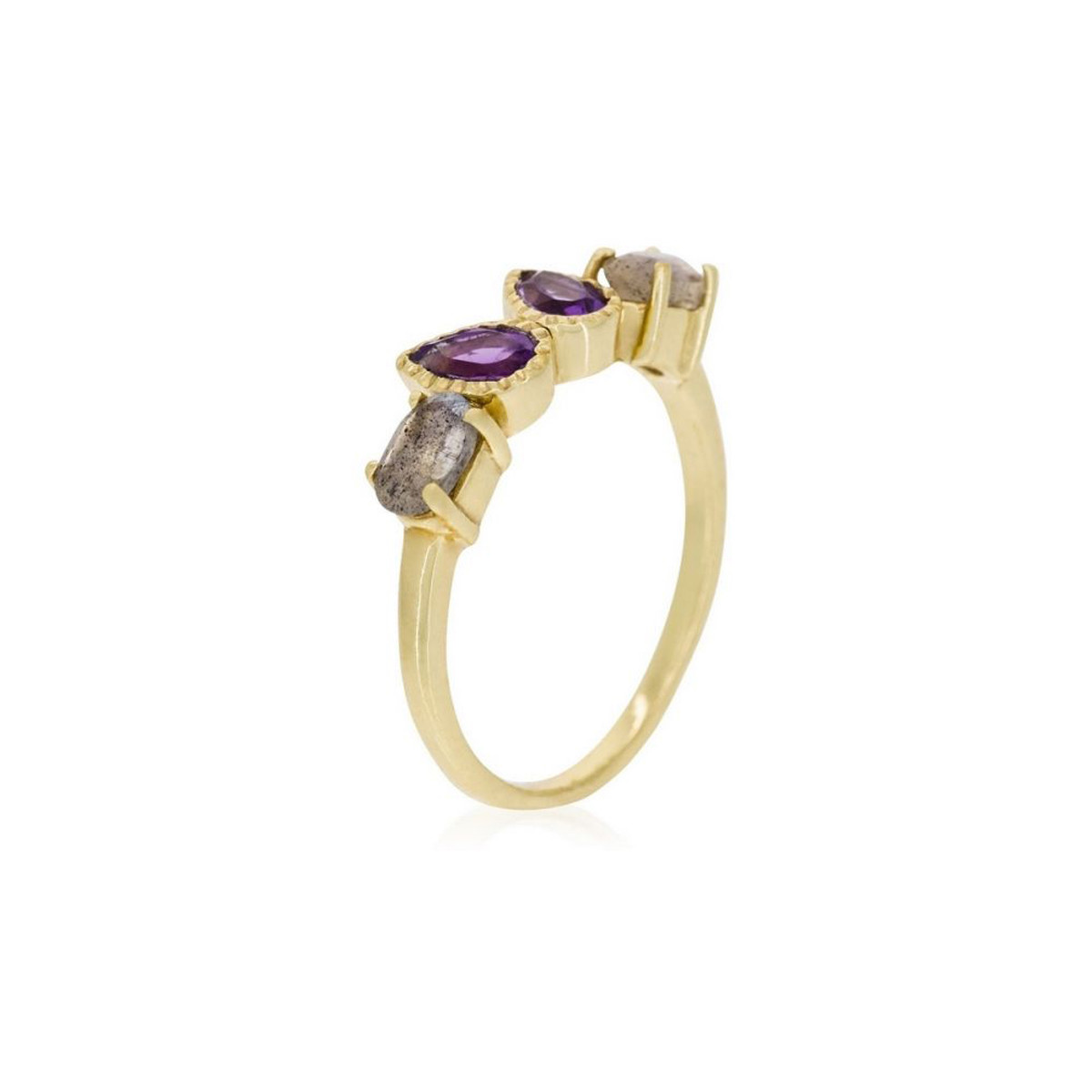 Bague doré et multipierres Bague "Célestium" Améthyste violette et Labradorite grise Laiton doré