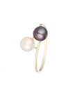 Bague Or jaune 375/1000 et perles serti tension duo perlé avec anneau