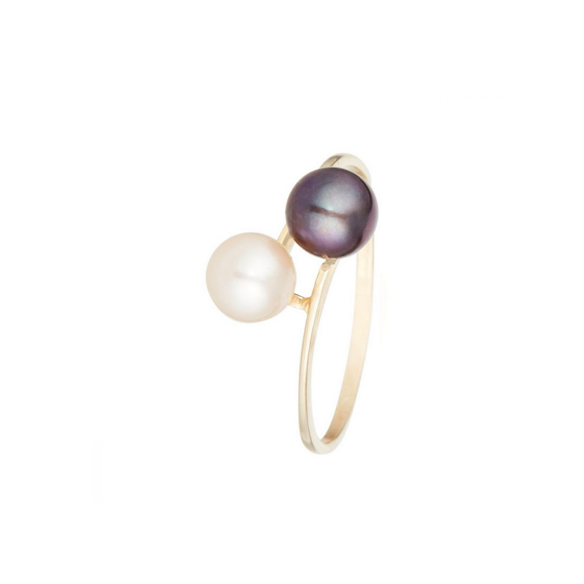 Bague Or jaune 375/1000 et perles serti tension duo perlé avec anneau Bague "Alizé" Or jaune