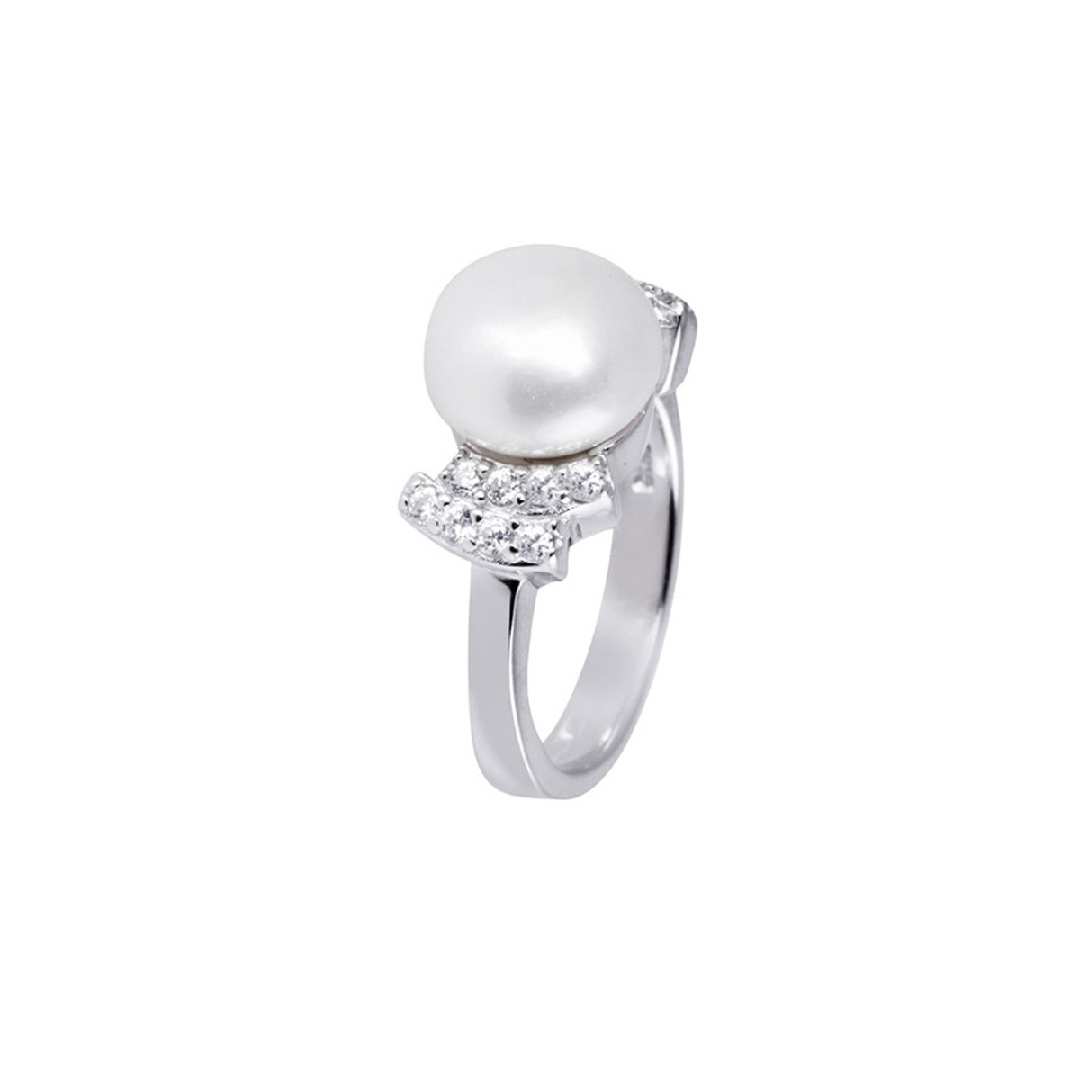 Bague argent, perle de culture Blanche et oxydes de zirconium "Perle Royale" Bague argent, perle de culture Blanche et oxydes de zirconium "Perle Royale"