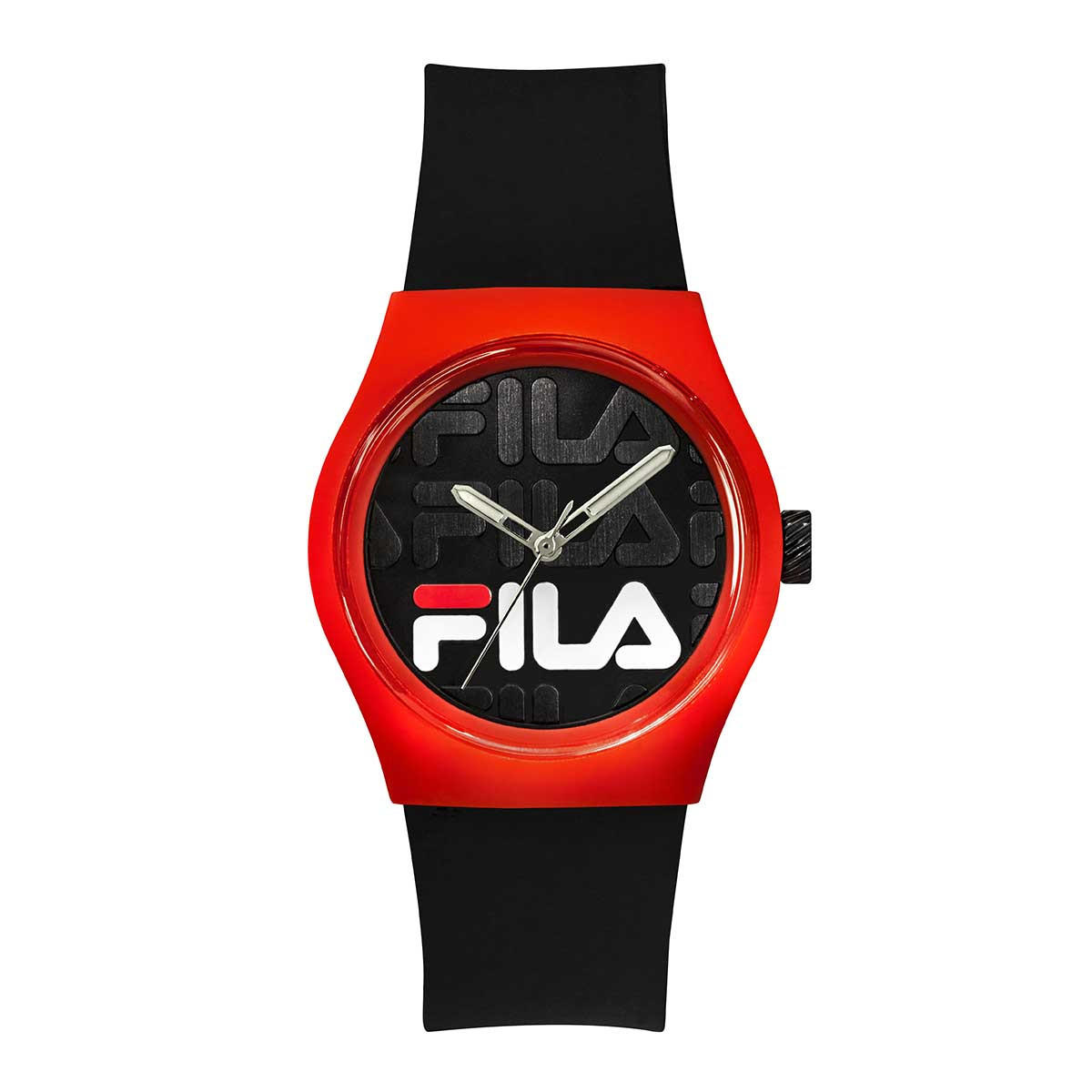 Montre FILA Mouvement quartz MIYOTA trois aiguilles Boitier rond en plastique rouge Cadran noir Montre Homme FILA 38-319-002