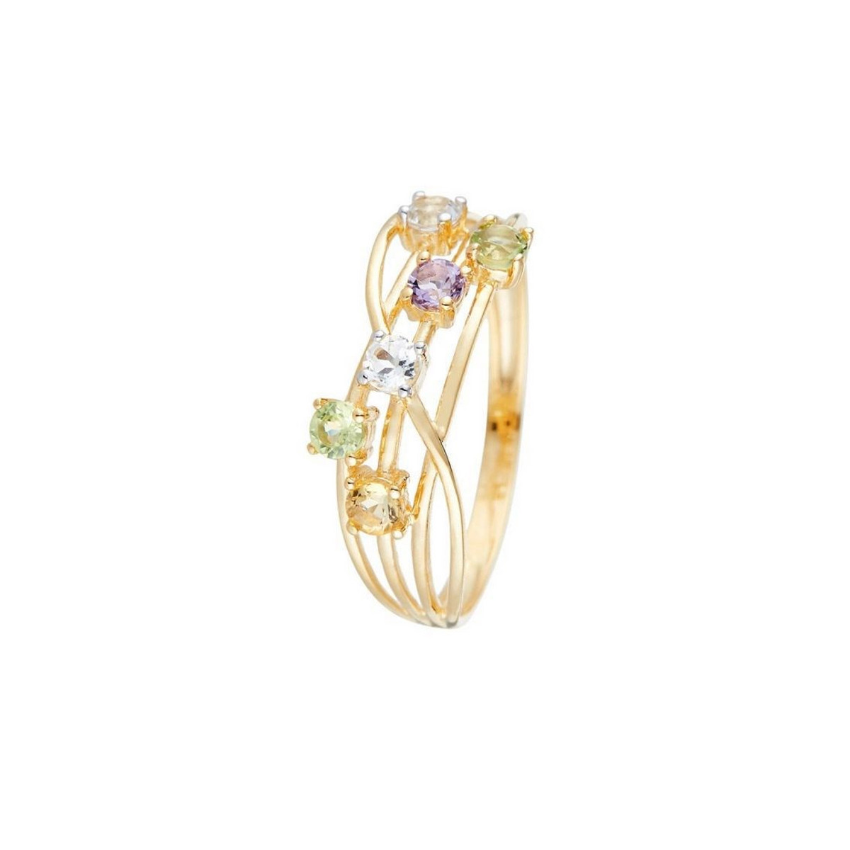 Bague Or Jaune "COLORAMA" Citrine, Péridot, Topaze blanche et Améthyste 0,54 carat Bague "Colorama Multipierres" Or jaune et Diamants