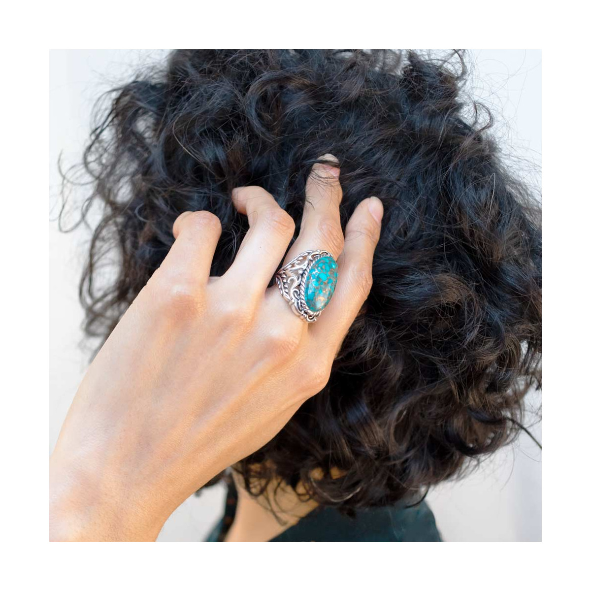 Bague "Maíz" Turquoise 10,20ct et Argent Massif