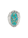 Bague argent massif et pierre turquoise ovale détails filigrane