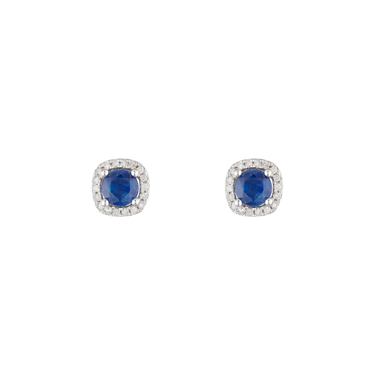 Boucles D'oreilles Or Jaune Avec Saphirs Et Diamants - Bijou Occasion Sertie Pierres Naturelles