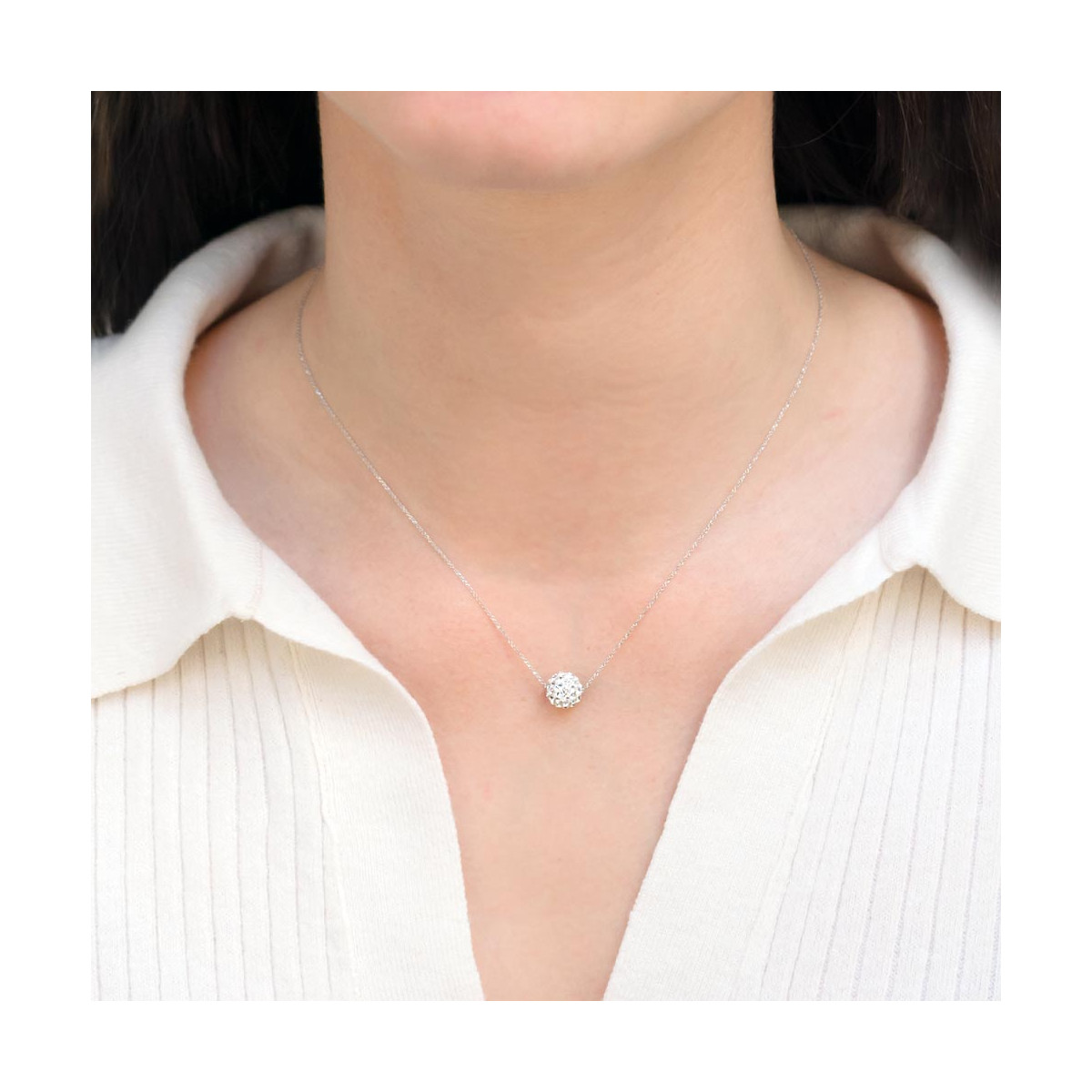 Collier Or Blanc et oxydes de zirconium Blancs "Bulle de crystal" Collier "Cristallin" Or blanc