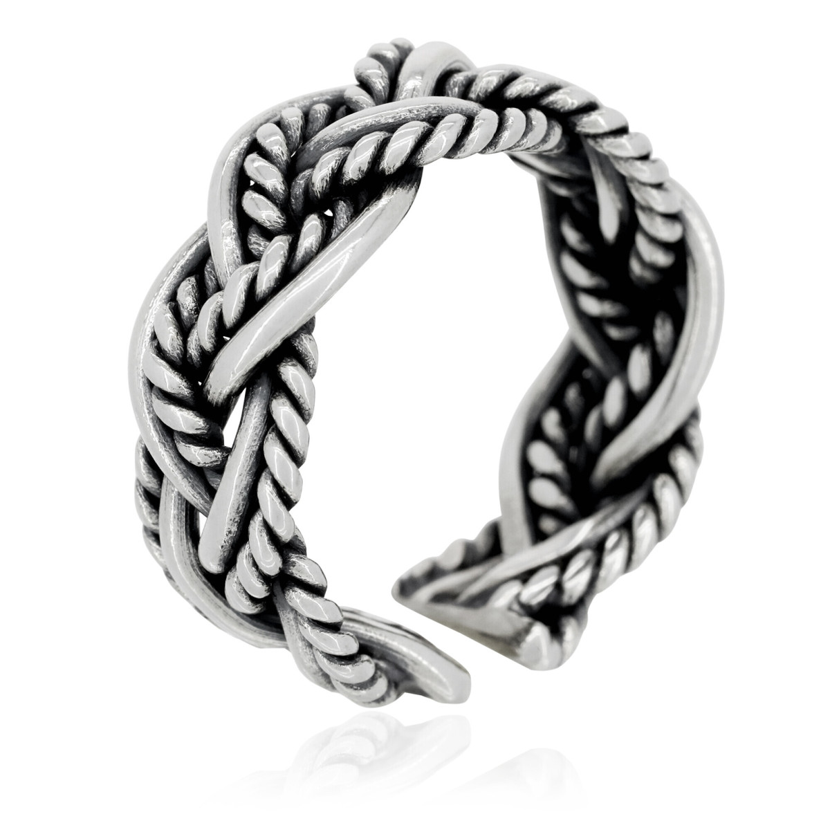 Bague ajustable "Carles" Argent 925/1000 Boitier rond en plastique blanc Bague Homme ajustable "Pluvio" Argent 925/1000