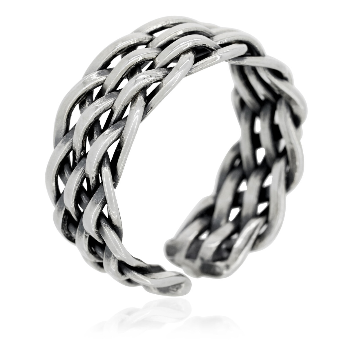 Bague ajustable "Barry" Argent massif effet tissé en relief Bague Homme ajustable "Tyron" Argent 925/1000