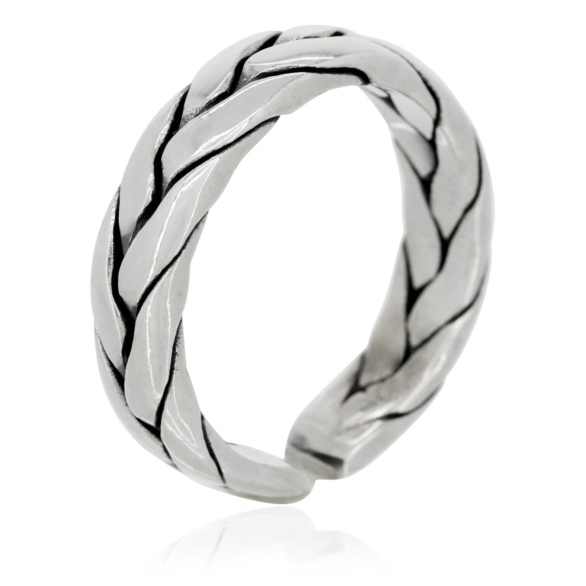 Bague ajustable "Seo" Argent 925/1000 détails ciselés en relief effet tissé Bague Homme ajustable "Rafal" Argent 925/1000
